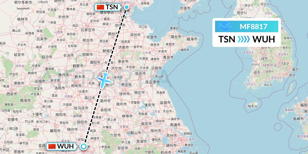 MF8817 Xiamen Airlines Flight Map: Tianjin to Wuhan
