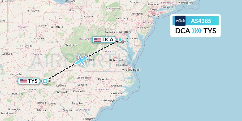 AS4385 Alaska Airlines Flight Map: Washington to Knoxville