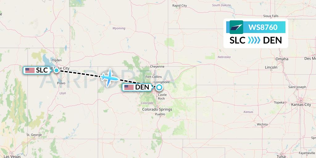 WS8760 WestJet Flight Map: Salt Lake City to Denver