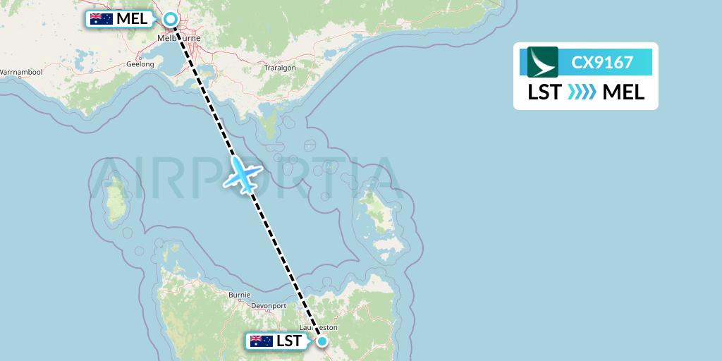 CX9167 Cathay Pacific Flight Map: Launceston to Melbourne