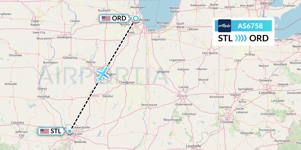 AS6758 Alaska Airlines Flight Map: St. Louis to Chicago