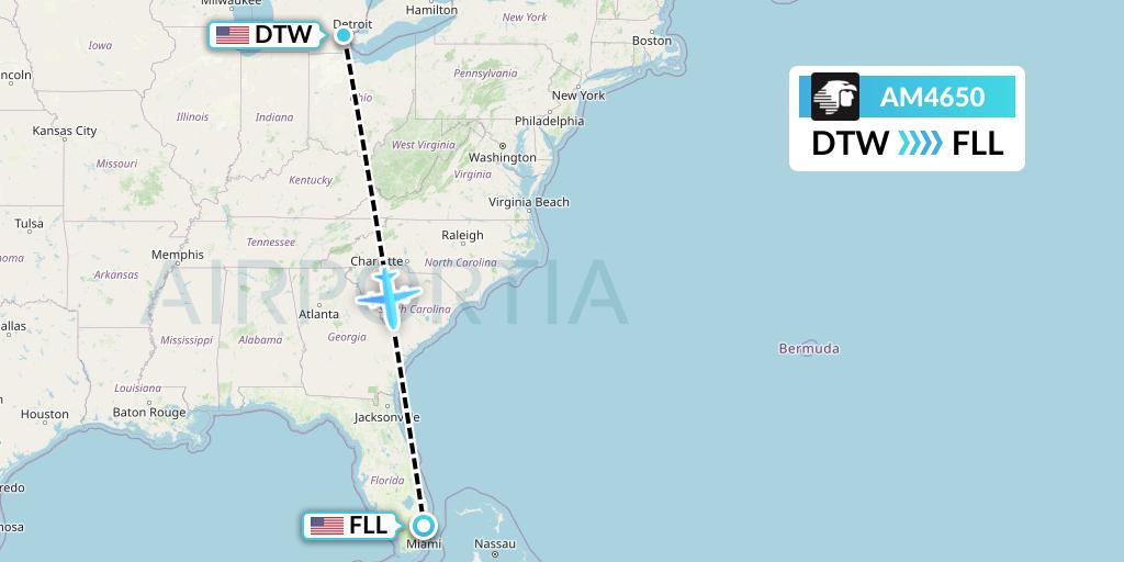 AM4650 Aeromexico Flight Map: Detroit to Fort Lauderdale