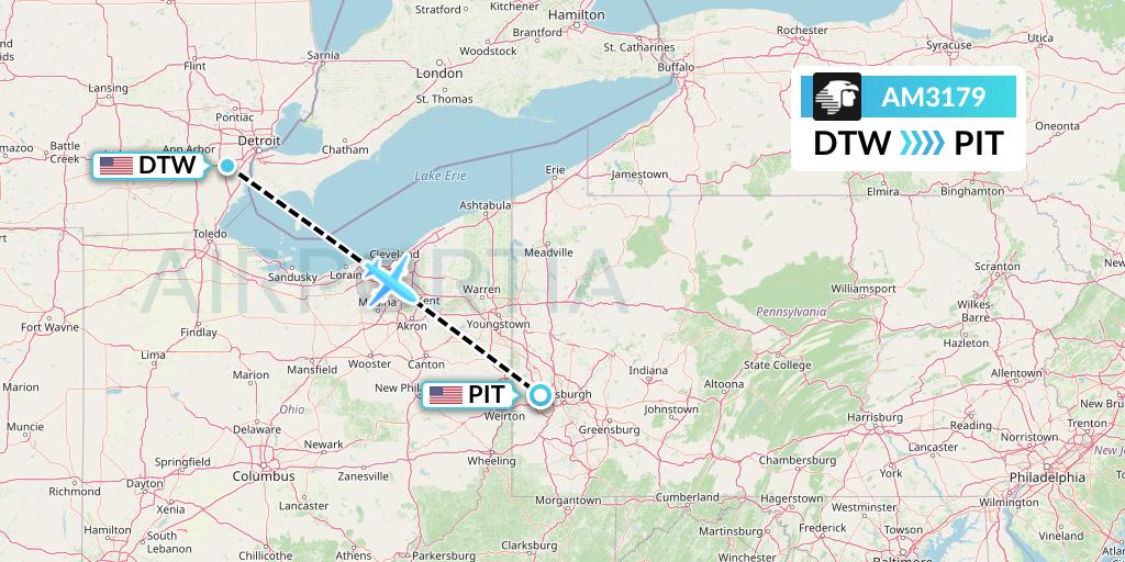 AM3179 Aeromexico Flight Map: Detroit to Pittsburgh