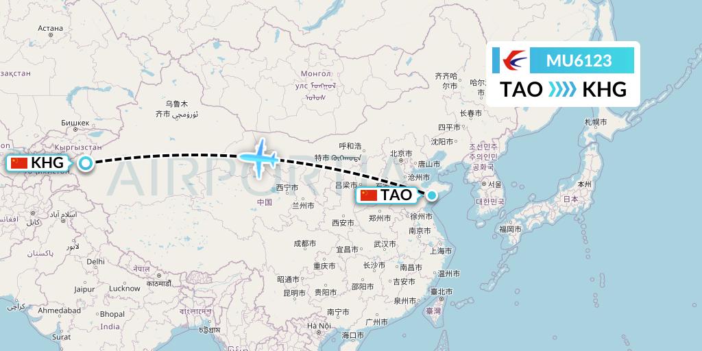 MU6123 China Eastern Airlines Flight Map: Qingdao to Kashgar