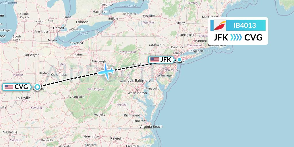 IB4013 Iberia Flight Map: New York to Cincinnati
