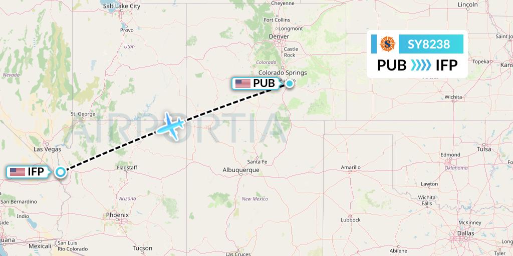 SY8238 Sun Country Airlines Flight Map: Pueblo to Bullhead City