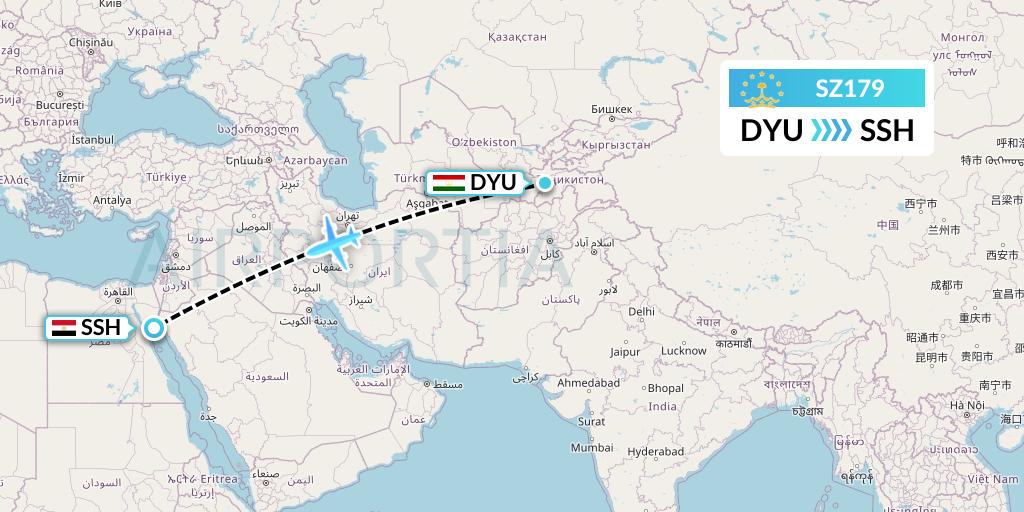 SZ179 Somon Air Flight Map: Dushanbe to Sharm el-Sheikh