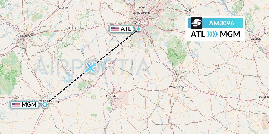 AM3096 Aeromexico Flight Map: Atlanta to Montgomery