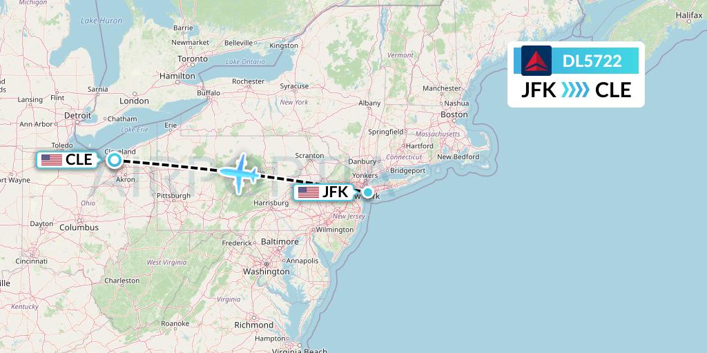 DL5722 Delta Air Lines Flight Map: New York to Cleveland