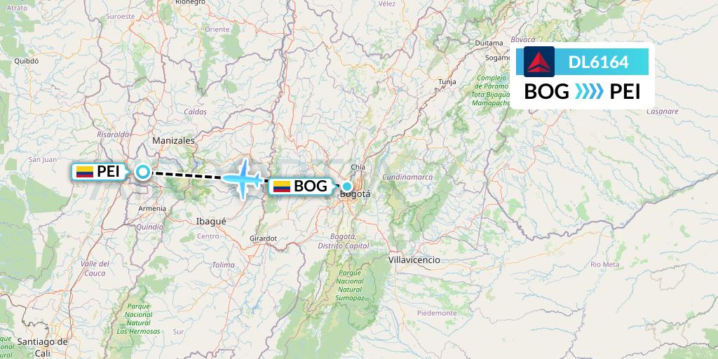 DL6164 Delta Air Lines Flight Map: Bogota to Pereira