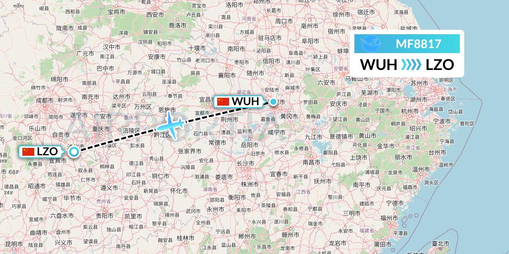 MF8817 Xiamen Airlines Flight Map: Wuhan to Luzhou