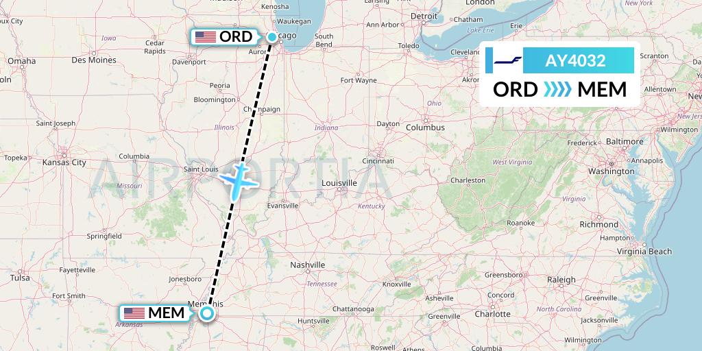 AY4032 Finnair Flight Map: Chicago to Memphis