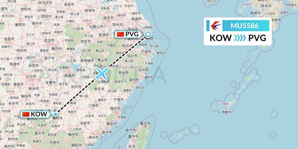 MU5586 China Eastern Airlines Flight Map: Ganzhou to Shanghai