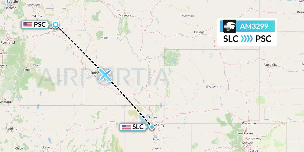 AM3299 Aeromexico Flight Map: Salt Lake City to Pasco