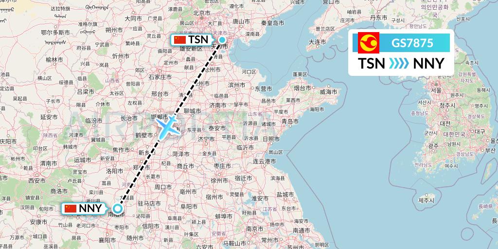 GS7875 Tianjin Airlines Flight Map: Tianjin to Nanyang