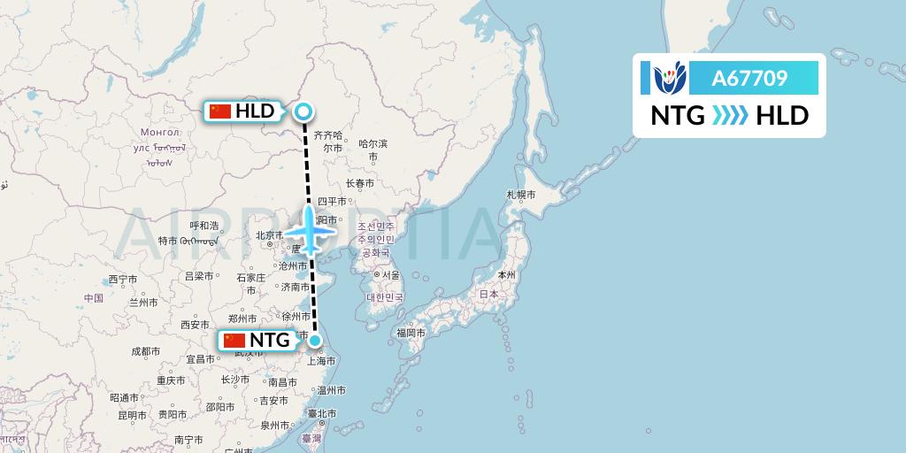 A67709 Hongtu Airlines Flight Map: Nantong to Hailar