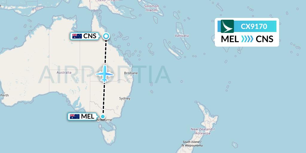 CX9170 Cathay Pacific Flight Map: Melbourne to Cairns