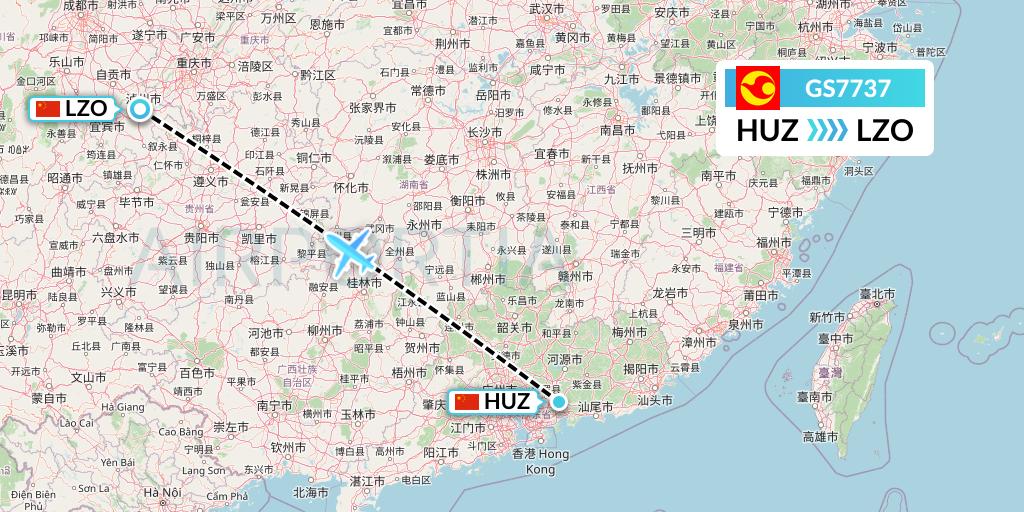GS7737 Tianjin Airlines Flight Map: Huizhou to Luzhou