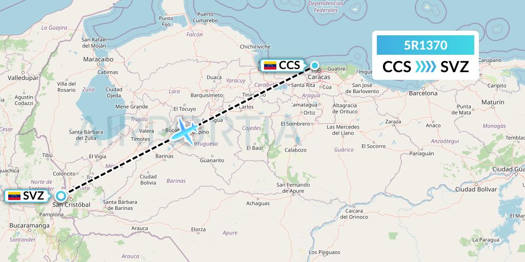 5R1370 Rutaca Airlines Flight Map: Caracas to Venezuela