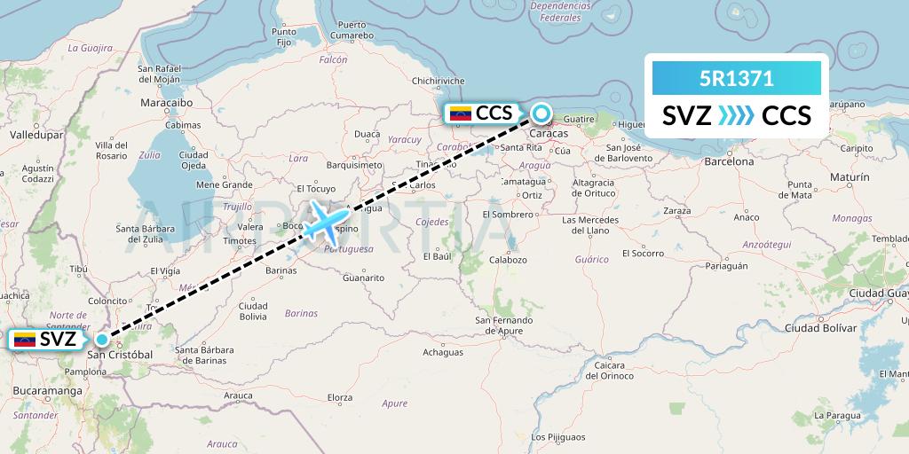5R1371 Rutaca Airlines Flight Map: Venezuela to Caracas