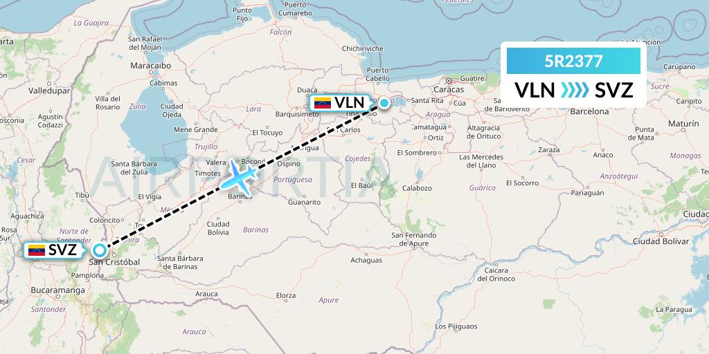 5R2377 Rutaca Airlines Flight Map: Valencia to Venezuela