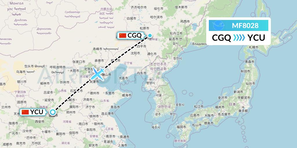 MF8028 Xiamen Airlines Flight Map: Changchun to Yuncheng