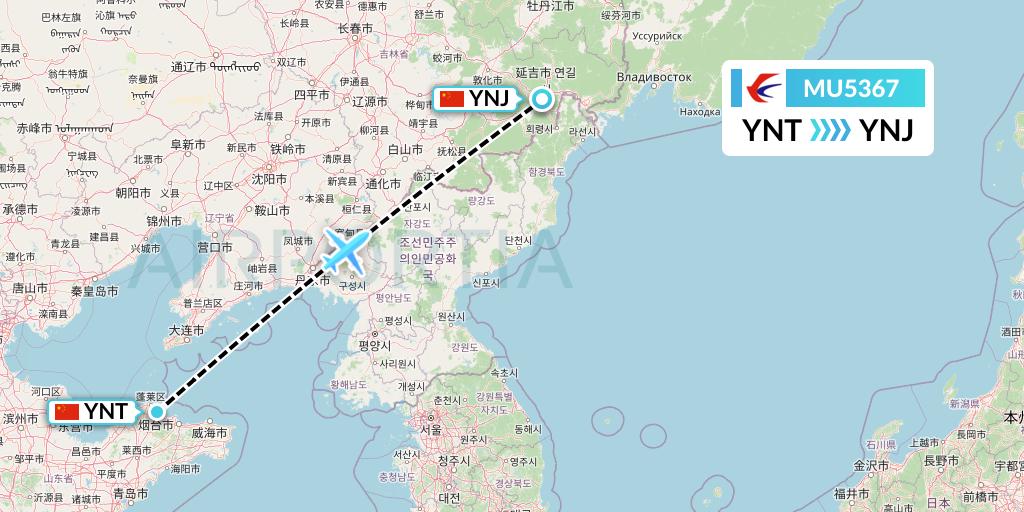 MU5367 China Eastern Airlines Flight Map: Yantai to Yanji
