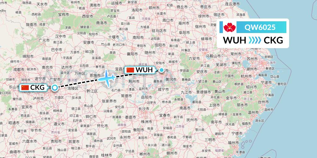 QW6025 Qingdao Airlines Flight Map: Wuhan to Chongqing