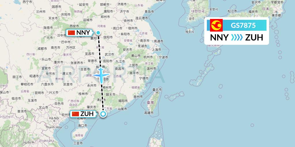 GS7875 Tianjin Airlines Flight Map: Nanyang to Zhuhai