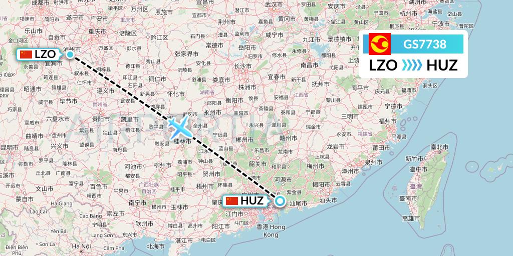 GS7738 Tianjin Airlines Flight Map: Luzhou to Huizhou