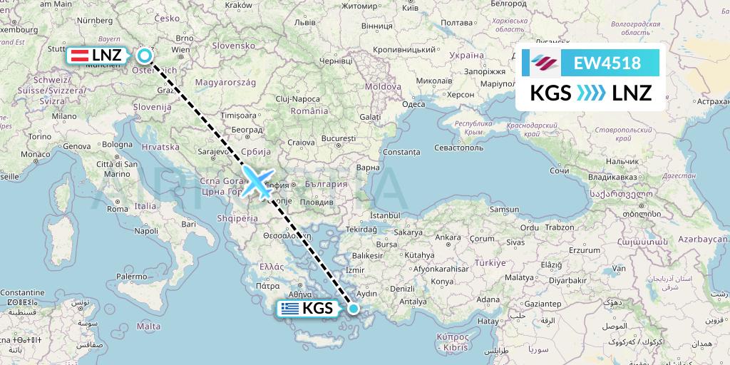 EW4518 Eurowings Flight Map: Kos to Linz