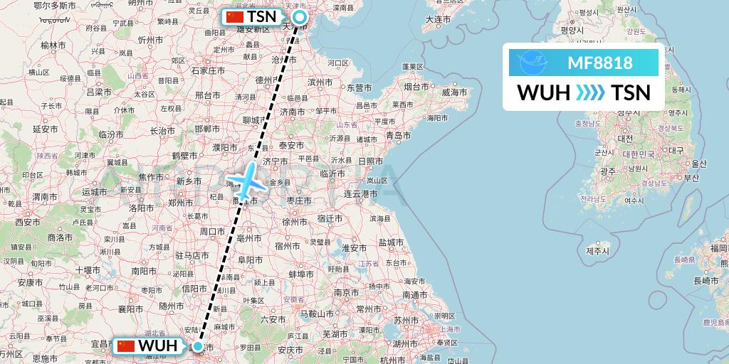 MF8818 Xiamen Airlines Flight Map: Wuhan to Tianjin
