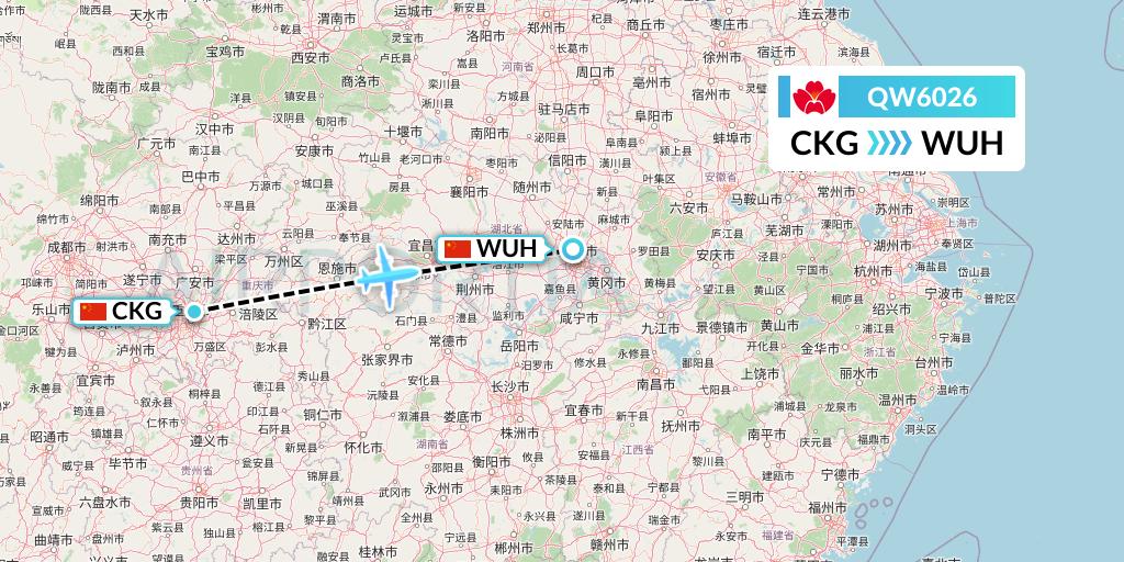 QW6026 Qingdao Airlines Flight Map: Chongqing to Wuhan