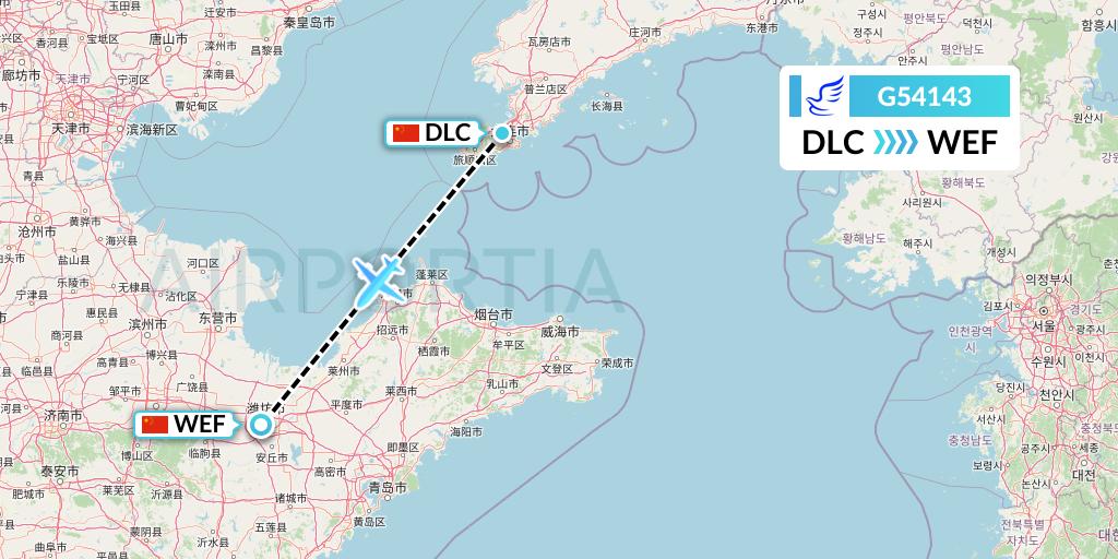 G54143 China Express Airlines Flight Map: Dalian to Weifang