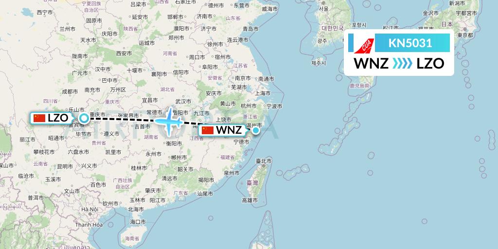 KN5031 China United Airlines Flight Map: Wenzhou to Luzhou