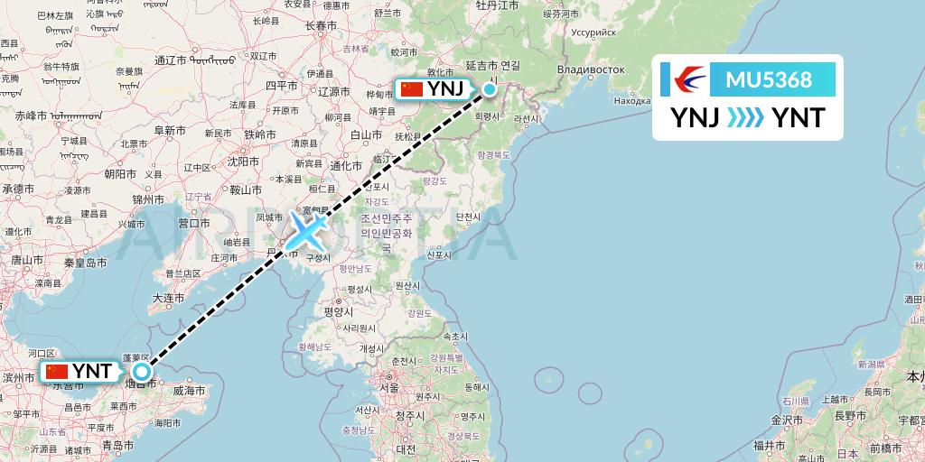 MU5368 China Eastern Airlines Flight Map: Yanji to Yantai