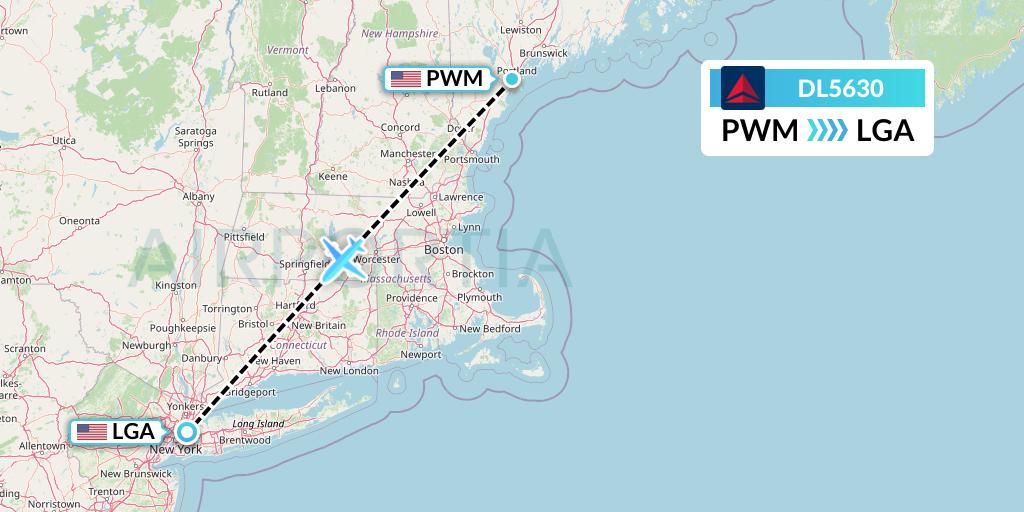 DL5630 Delta Air Lines Flight Map: Portland to New York