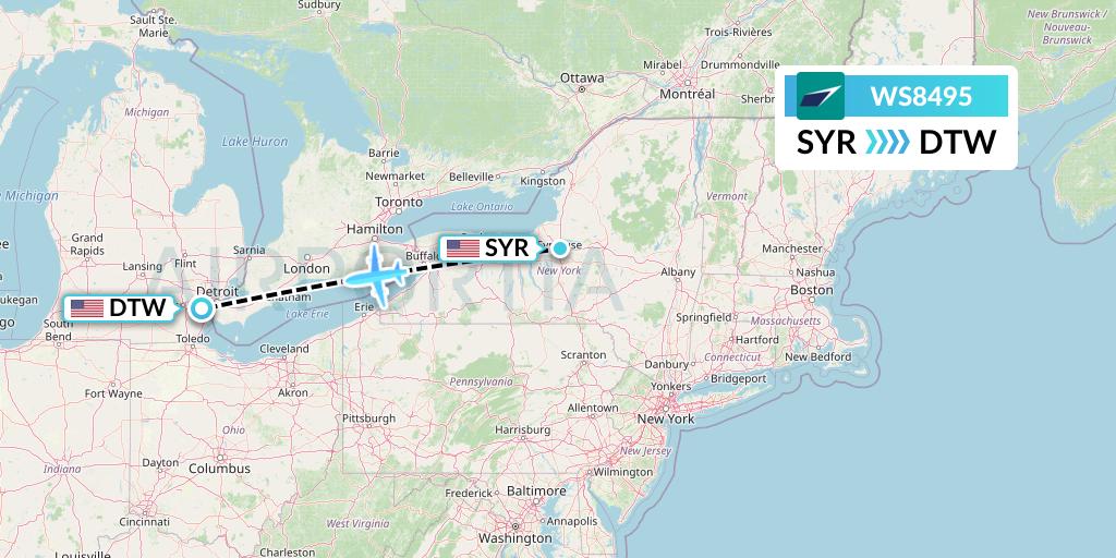 WS8495 WestJet Flight Map: Syracuse to Detroit