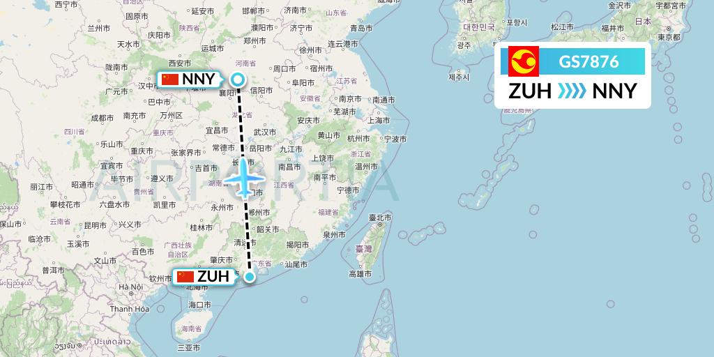 GS7876 Tianjin Airlines Flight Map: Zhuhai to Nanyang