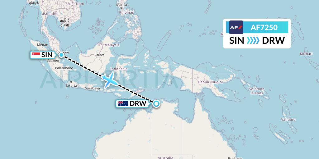 AF7250 Air France Flight Map: Singapore to Darwin