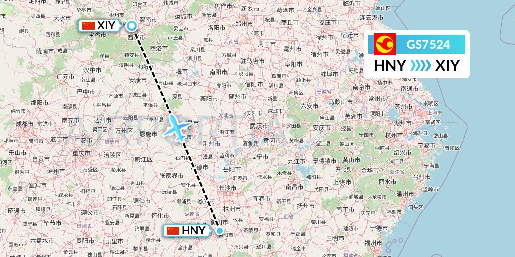 GS7524 Tianjin Airlines Flight Map: Hengyang to Xi'an
