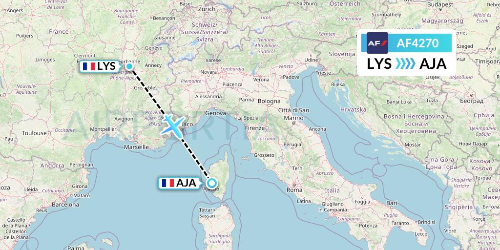 AF4270 Air France Flight Map: Lyon to Ajaccio