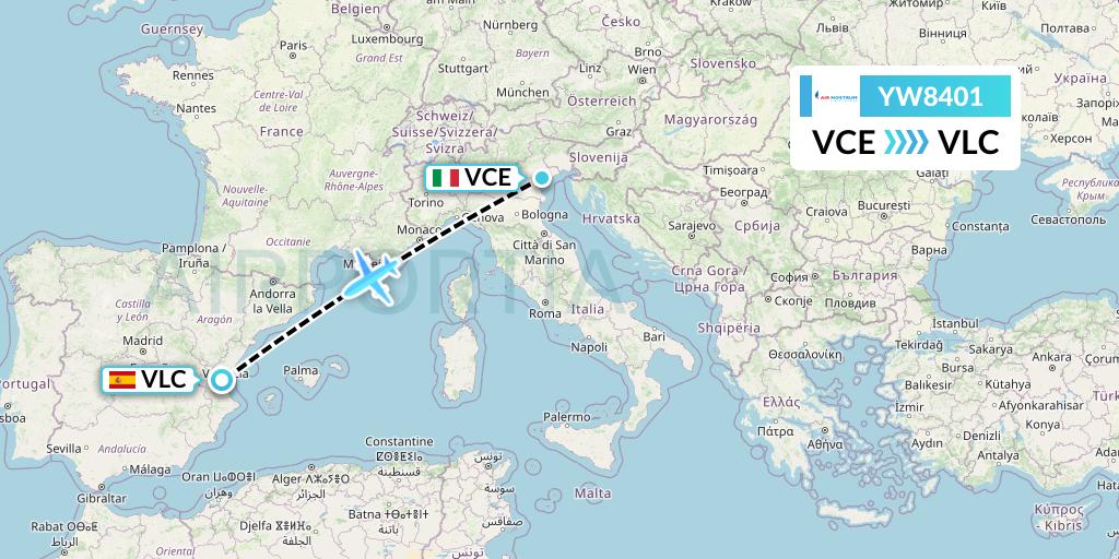 YW8401 Air Nostrum Flight Map: Venice to Valencia