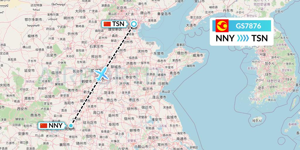 GS7876 Tianjin Airlines Flight Map: Nanyang to Tianjin