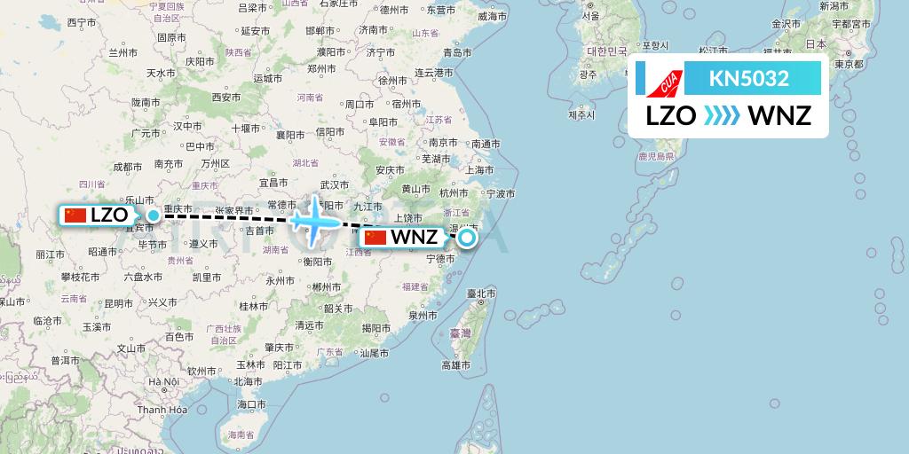 KN5032 China United Airlines Flight Map: Luzhou to Wenzhou