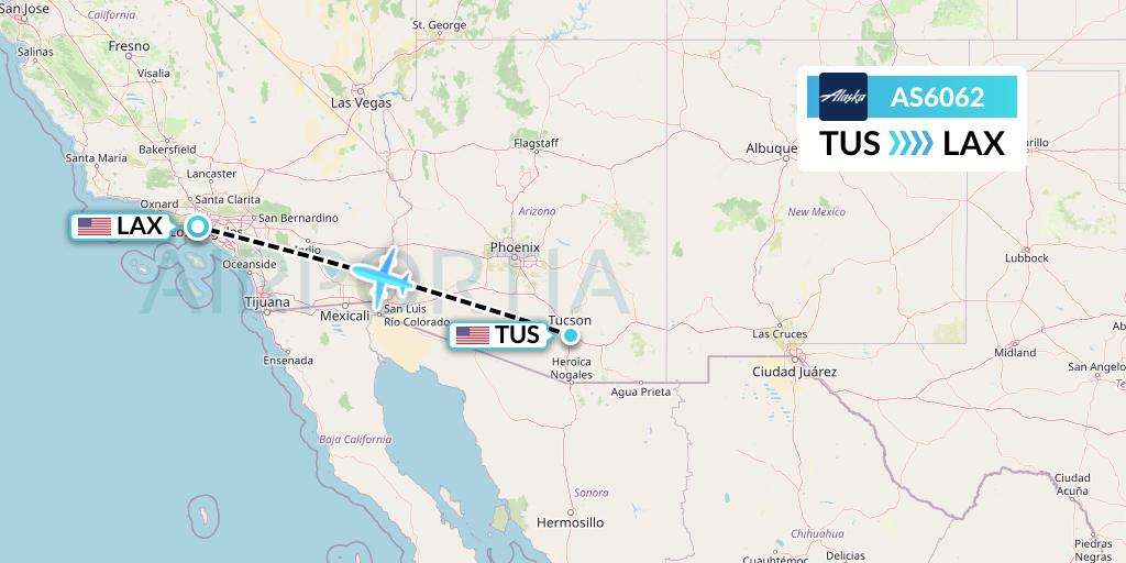 AS6062 Alaska Airlines Flight Map: Tucson to Los Angeles