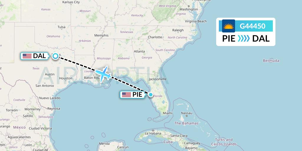 G44450 Allegiant Air Flight Map: St. Petersburg to Dallas