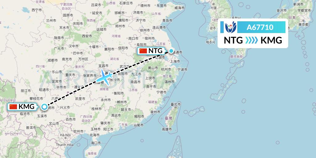 A67710 Hongtu Airlines Flight Map: Nantong to Kunming