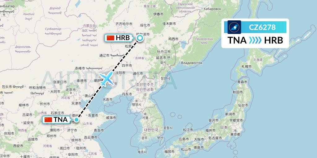 CZ6278 China Southern Airlines Flight Map: Jinan to Harbin