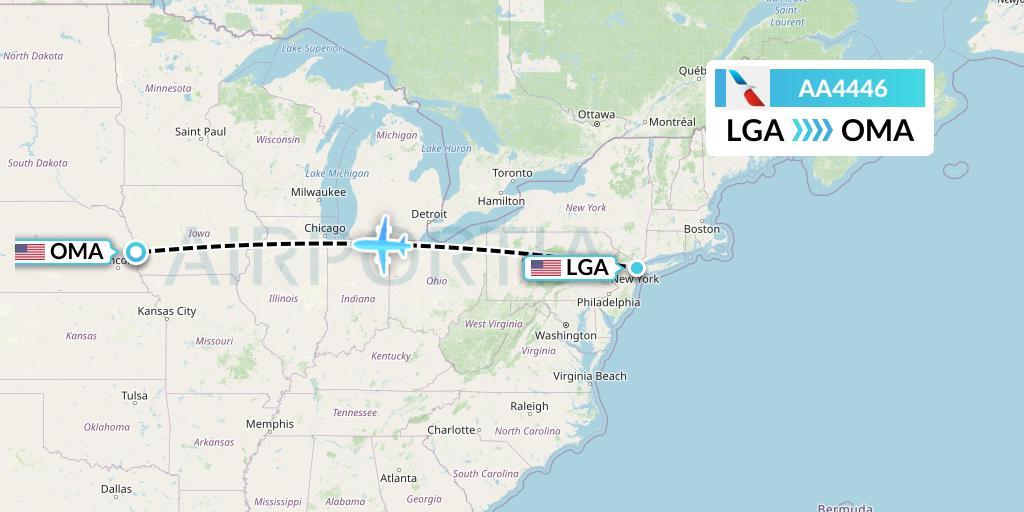 AA4446 American Airlines Flight Map: New York to Omaha